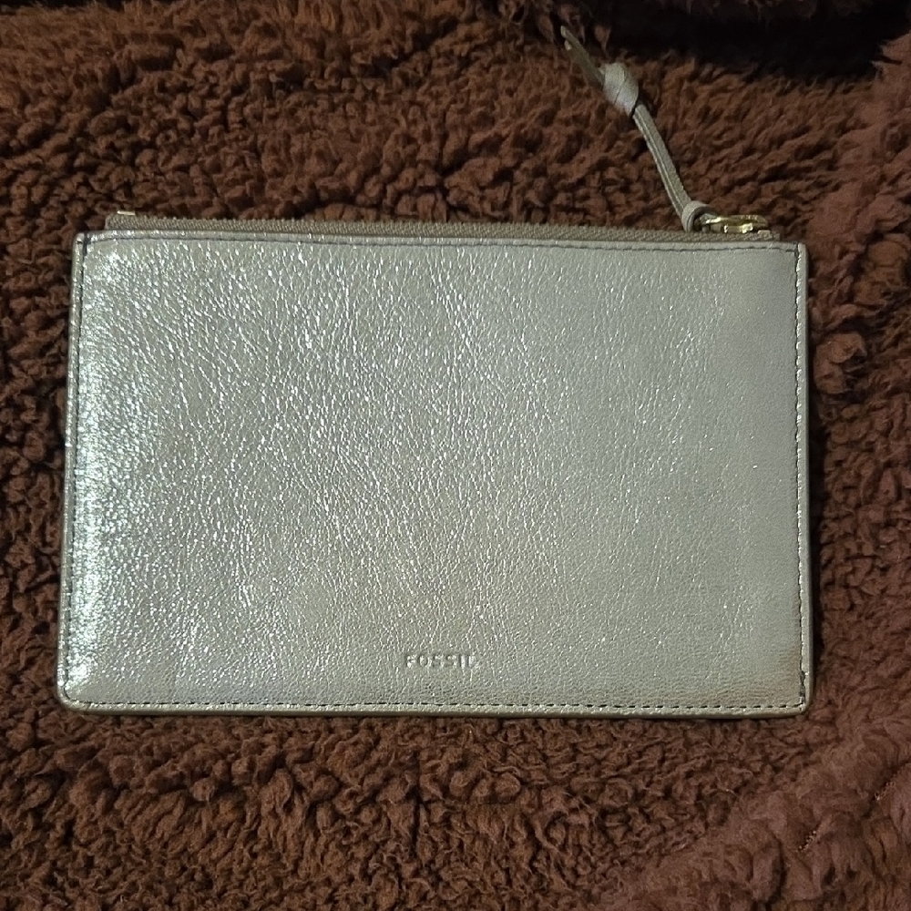 Fossil Shimmering Silver Leather Wristlet